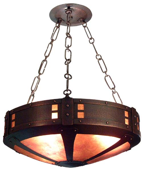 arts and crafts style round hammered copper chandelier with mica