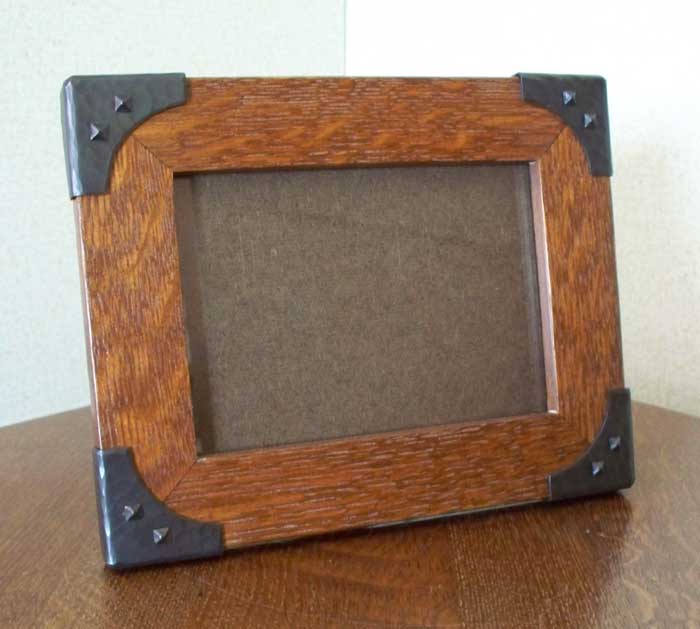 Arts & Crafts Style Hand Crafted Photo Frame in Quarter Sawn White Oak With Copper Brackets